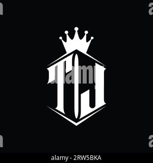 TJ Letter Logo monogram hexagon shield shape crown with sharp style design template Stock Photo