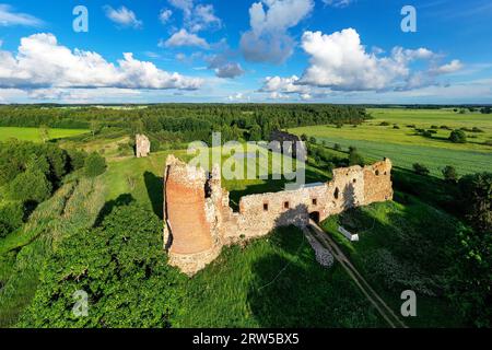 Aerial view of a ruins of a Laiuse Castle on a beautiful sunny summer day in Estonia Stock Photo