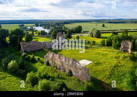 Aerial view of a ruins of a Laiuse Castle on a beautiful sunny summer day in Estonia Stock Photo