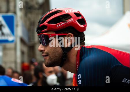 Guadarrama, Madrid, Spain. 16th Sep, 2023. Filippo Ganna (Ineos Grenadiers) at the end of the stage 20 of the Spanish bicycle race La Vuelta on September 16, 2023 in Guadarrama, Spain (Credit Image: © Alberto Gardin/ZUMA Press Wire) EDITORIAL USAGE ONLY! Not for Commercial USAGE! Stock Photo