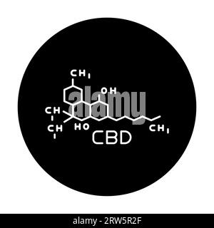 CBD hemp drug molecule black line icon. Cannabidiol. Stock Vector