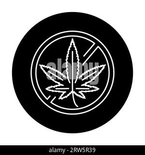 Ban leaf marijuana black line icon. Narcotic addiction. Stock Vector