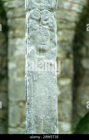 human figure in long robes, Kilfenora Medieval Cathedral (Saint Fachtnanrsquo), Doorty Cross, The Burren, County Clare, Ireland, United Kingdom Stock Photo