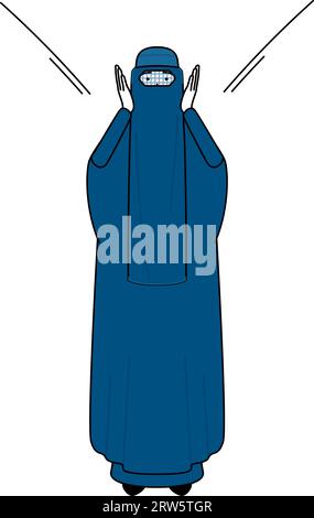 Muslim woman in burqa calling out with her hand over her mouth, Vector Illustration Stock Vector