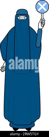 Muslim woman in burqa holding a placard with an X indicating incorrect answer, Vector Illustration Stock Vector