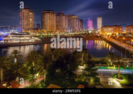 Artificial island in Qatar. View of the Marina and residential buildings in Porto Arabia Pearl Qatar Stock Photo