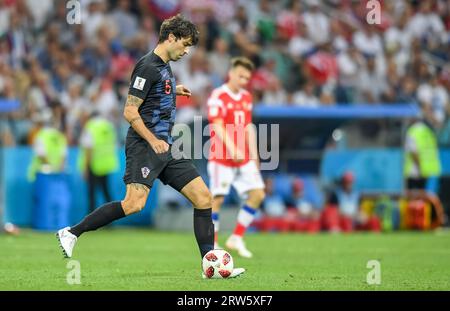 Sochi, Russia – July 7, 2018. Croatia national football team center-back Vedran Corluka during World Cup 2018 quarter-final Russia vs Croatia (2-2) Stock Photo