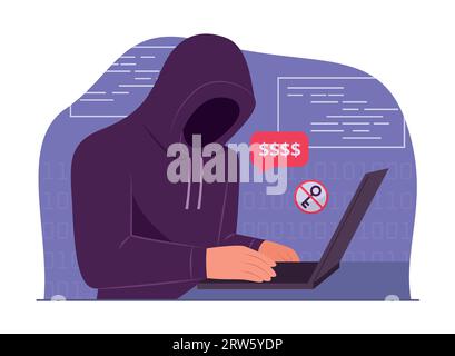 Hacker Hacking Laptop for Cyber Crime Concept Illustration Stock Vector
