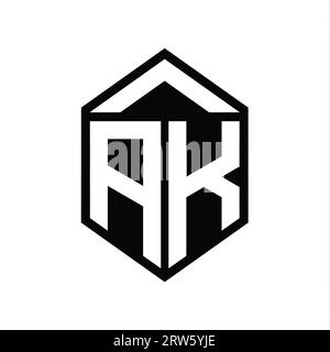 AK Letter Logo monogram simple hexagon shield shape with triangle crown ...