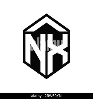 NX Letter Logo monogram simple hexagon shield shape with triangle crown ...