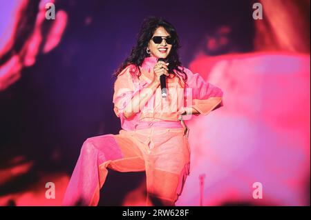 MEXICO, MEXICO CITY, AXE CEREMONIA 2023: The British rapper, record producer, and singer M.I.A. (real name Mathangi 'Maya' Arulpragasam) performing live on stage at the CEREMONIA 2023 cultural/musical festival. Stock Photo