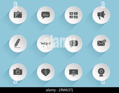 blog vector icons on round puffy paper circles Stock Vector