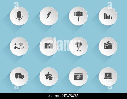 blog vector icons on round puffy paper circles Stock Vector