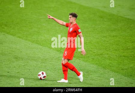 Moscow, Russia – July 3, 2018. England national football team centre-back John Stones in action during World Cup 2018 Round of 16 match Colombia vs En Stock Photo