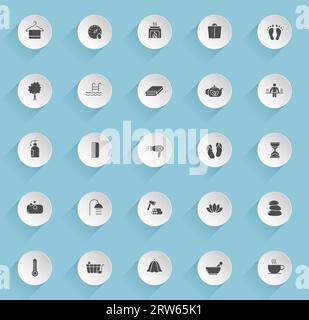 sauna vector icons on round puffy paper circles Stock Vector