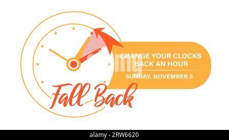 Daylight Saving Time Ends November 5, 2023 Web Banner Reminder. Vector illustration with clocks turning an hour back Stock Vector