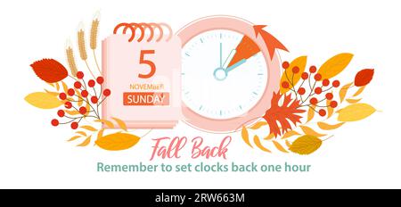 Spring Daylight Saving Time 2023. Banner reminder with changing