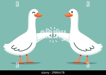 'Goosebumps', two funny cartoon geese doing fistbump. Cute pun vector illustration. Stock Vector