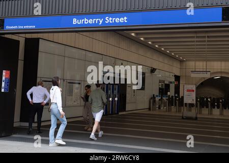 London, UK. 17 Sep 2023. A general view of Bond Street London underground tube station which has been renamed 'Burberry Street' to co-incide with London Fashion Week and the fashion brand's takeover of Bond Street Station. Credit: Justin Ng/Alamy. Stock Photo