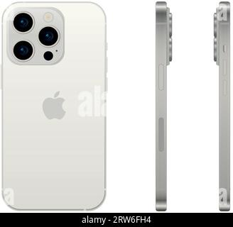 New white TITANIUM Apple iPhone 15 PRO smartphone model, mockup template on white background - Vector illustration Stock Vector