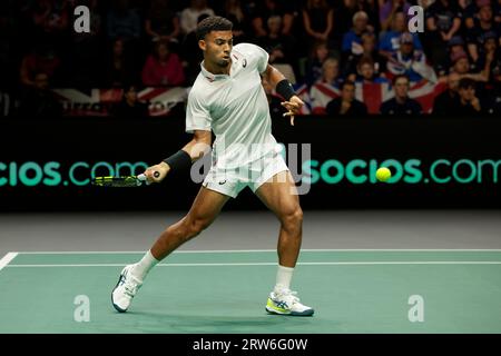 Manchester, UK. 17th Sep, 2023. Arthur Fils (FRA) in action) in action against Daniel Evans (GBR) during his Davis Cup match Great Britain vs France at Manchester AO Arena, Manchester, United Kingdom, 17th September 2023 (Photo by Conor Molloy/News Images) in Manchester, United Kingdom on 9/17/2023. (Photo by Conor Molloy/News Images/Sipa USA) Credit: Sipa USA/Alamy Live News Stock Photo