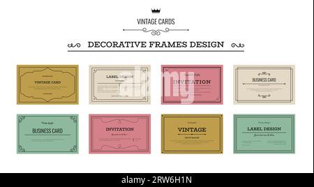 Vintage frames. Business visit card. Invitation template. Texture design banner. Ornate line border with decorative retro flourishes. Classic stickers Stock Vector