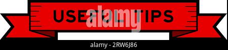Ribbon label banner with word useful tips in red color on white background Stock Vector