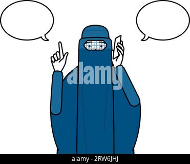 Muslim woman in burqa pointing while on the phone, Vector Illustration Stock Vector