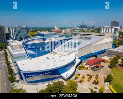 Atlanta, GA, USA - September 8, 2023: Aerial drone photo of the Georgia Aquarium Atlanta Stock Photo