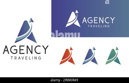 Initial Letter A with Travel Agency Logo Design Traveling Logotype Plane Directional Stock Vector