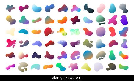 Set of gradient blob liquid elements. Fluid blob gradient elements. Liquid shapes, round abstract elements. Blotch shapes in neon colors. Simple water Stock Vector