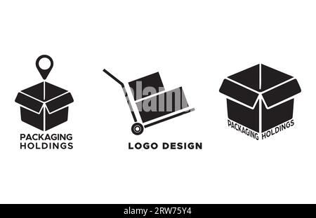 Set of 3 Packaging Company Logo Designs with Black and White Concepts Fully Editable Stock Vector
