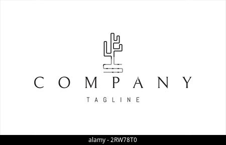Vector logo with an abstract image of a cactus in a linear style with the letter S. Stock Vector