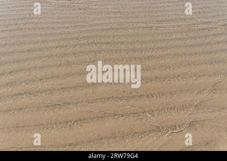 Rippled sand patterns on Cornish beach at low tide showing natural tidal formations Stock Photo