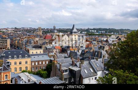 A view across Dieppe with its three main churches  from the chateau  , Normandy , France Dieppe is a fishing port on the Normandy coast of France Stock Photo