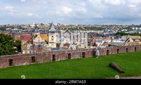 A view across Dieppe with its three main churches  from the chateau  , Normandy , France Stock Photo