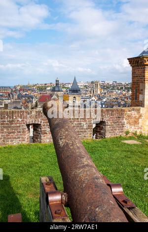 A view across Dieppe with its three main churches  from the chateau  , Normandy , France Stock Photo