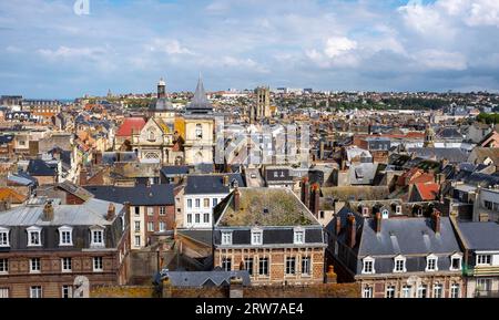 A view across Dieppe with its three main churches  from the chateau  , Normandy , France Dieppe is a fishing port on the Normandy coast of France Stock Photo