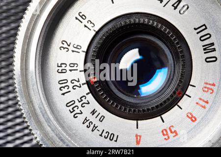 Moscow , RUSSIA - APRIL 13, 2020: Smena 8M - russian soviet vintage 35 mm scale rangefinder camera LOMO 1970 Stock Photo