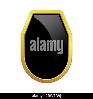 Black shield with glossy bright golden frame. VIP luxury logo design element. Vector clipart illustration. Transparent background. Stock Vector