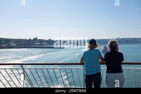 Travellers on the Seven Sisters ferry leaving Dieppe , Normandy  Dieppe is a fishing port on the Normandy coast of northern France Stock Photo