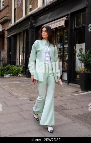 LONDON - FEBRUARY 15, 2019: . A guest is seen in a red plaid shirt