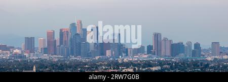 Los Angeles skyline at dusk viewed from Baldwin Hills Stock Photo