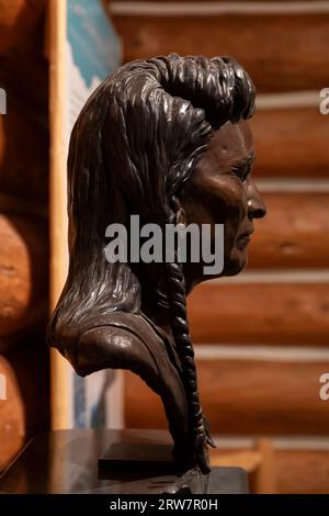 Bust of Chief Joseph, leader of the Wallowa Band of the Nez Perce, on display at Lolo Pass Visitor Center, Lolo Pass, Idaho. Stock Photo
