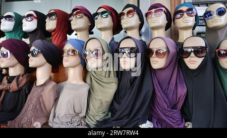 Sunglasses and hijabs for sale at the Eyüp Sultan Mosque in Istanbul, Turkey Stock Photo