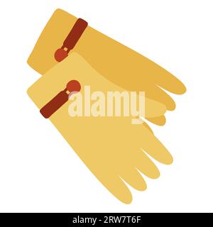 Pair of elegant warm yellow leather gloves, flat style vector illustration Stock Vector