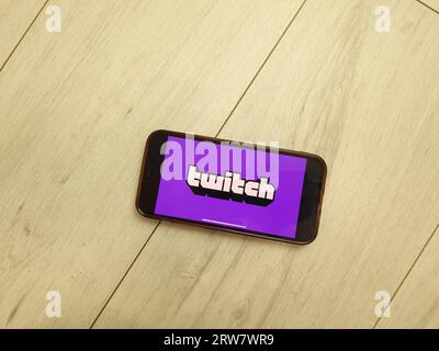 Konskie, Poland - September 10, 2023: Twitch video streaming service logo displayed on mobile phone screen Stock Photo