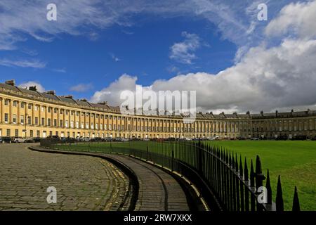 The Royal Crescent, City of Bath, England. Blue sky and fluffy clouds. September 2023 Stock Photo