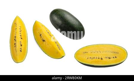 Yellow watermelon isolated on white background. Stock Photo