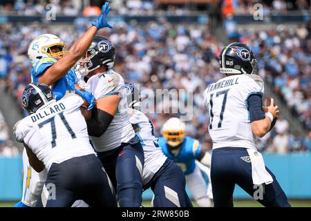 Los Angeles Chargers linebacker Tuli Tuipulotu (45) runs during an NFL  preseason football game against the New Orleans Saints, Sunday, Aug. 20,  2023, in Inglewood, Calif. (AP Photo/Kyusung Gong Stock Photo - Alamy